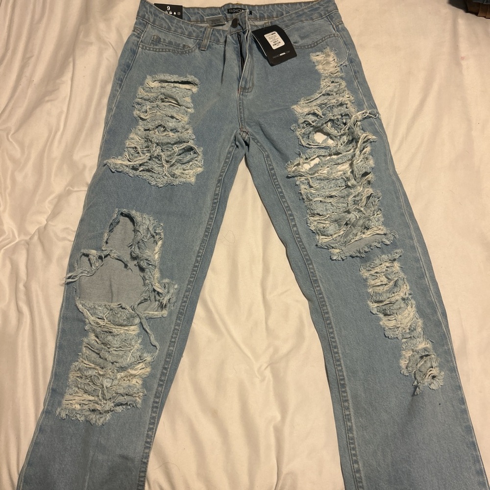 Fashion Nova Light Blue Ripped Jeans